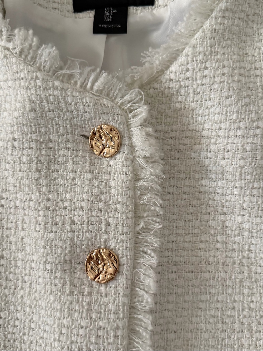Tahari Cream Bouclé Fringe Jacket with Gold Buttons - Picture 3 of 6